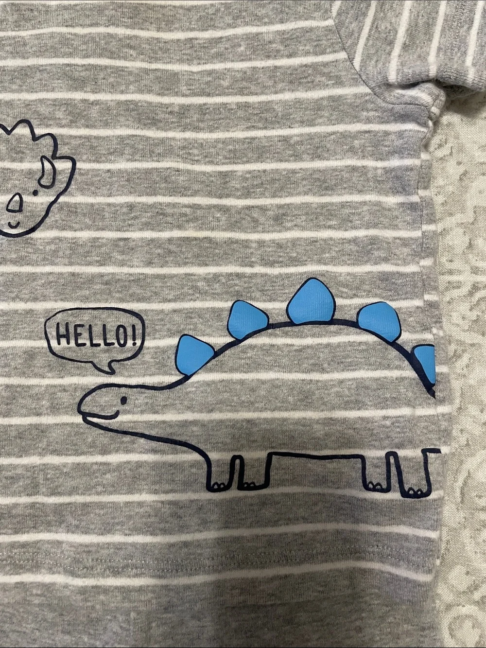 Carter's Gray and White Striped Dinosaur Set with Blue Spikes